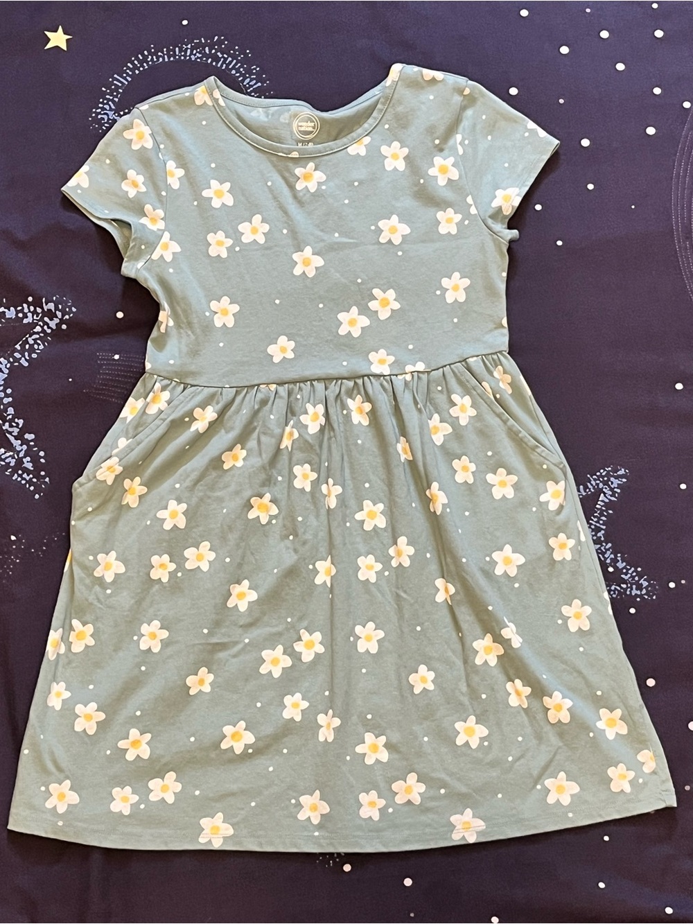 Girls Sz 7/8 wonder nation Green Floral Short Sleeve Dress with Pockets!